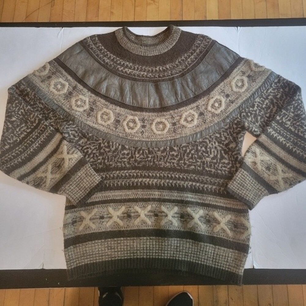 EUC Vintage 80s Mark Elliot Sweater Leather Trim Small